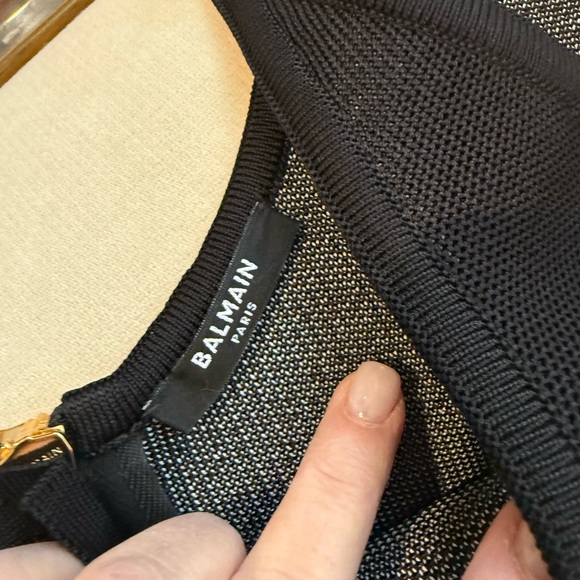 Balmain Black and White Houndstooth Mini Dress with Gold Buttons - Picture 2 of 8